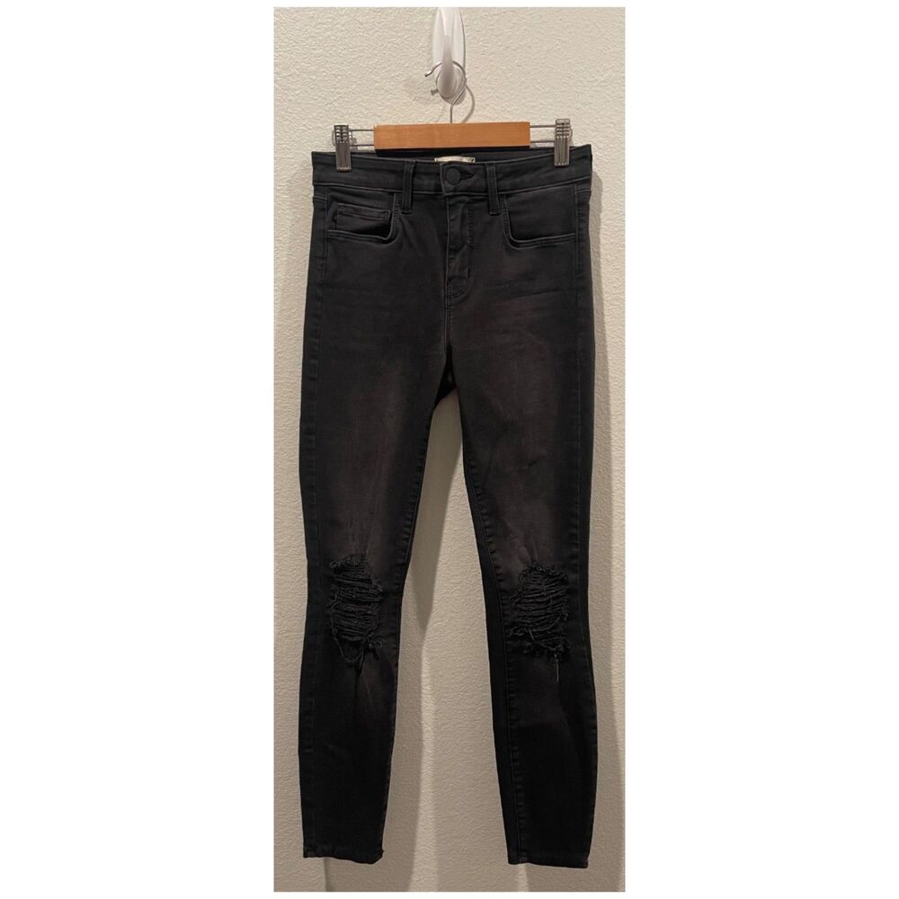 L'AGENCE Distressed Mid-Rise Skinny Leg Pockets Black Jeans
